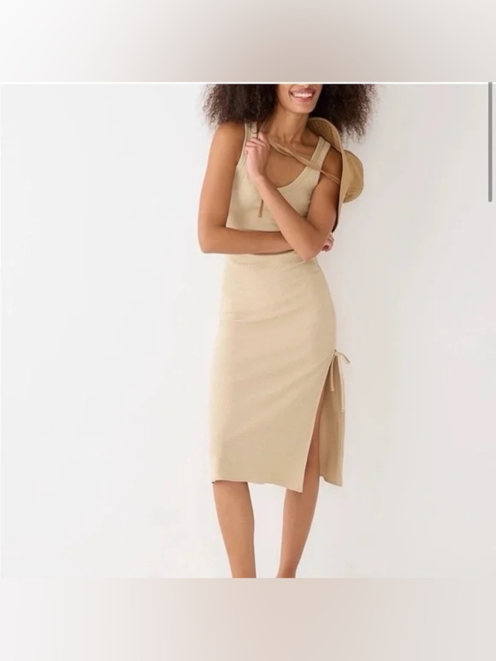 NWOT J.crew Ruched Midi Dress in Vinrage Rib - XXS - beige